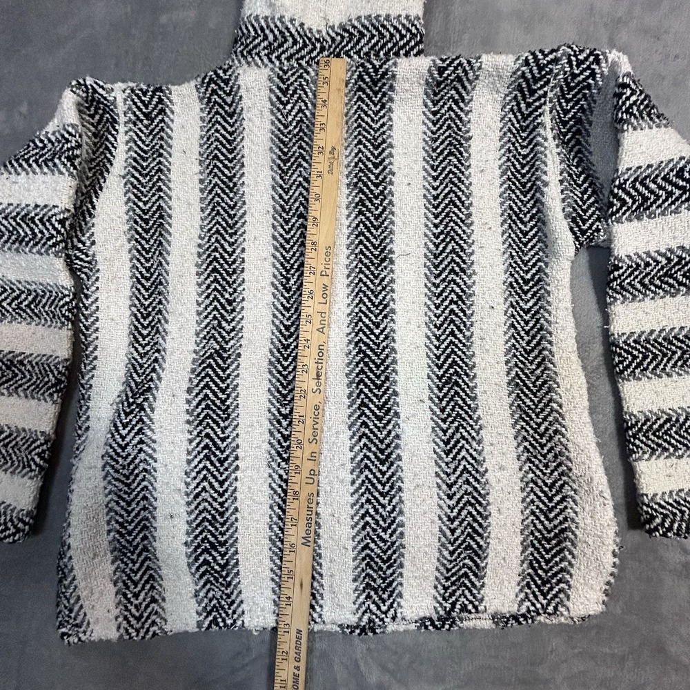 Baja Joe Black White Striped Mexican‎ Hoodie Pullover Baja Surf Poncho Size S - Picture 7 of 7